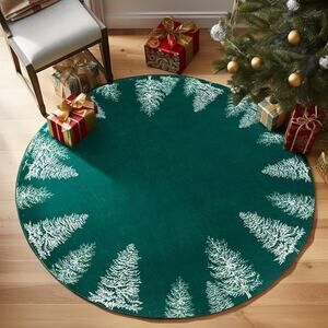 Christmas Round Rug 5ft Area Rug Green Xmas Tree Rug